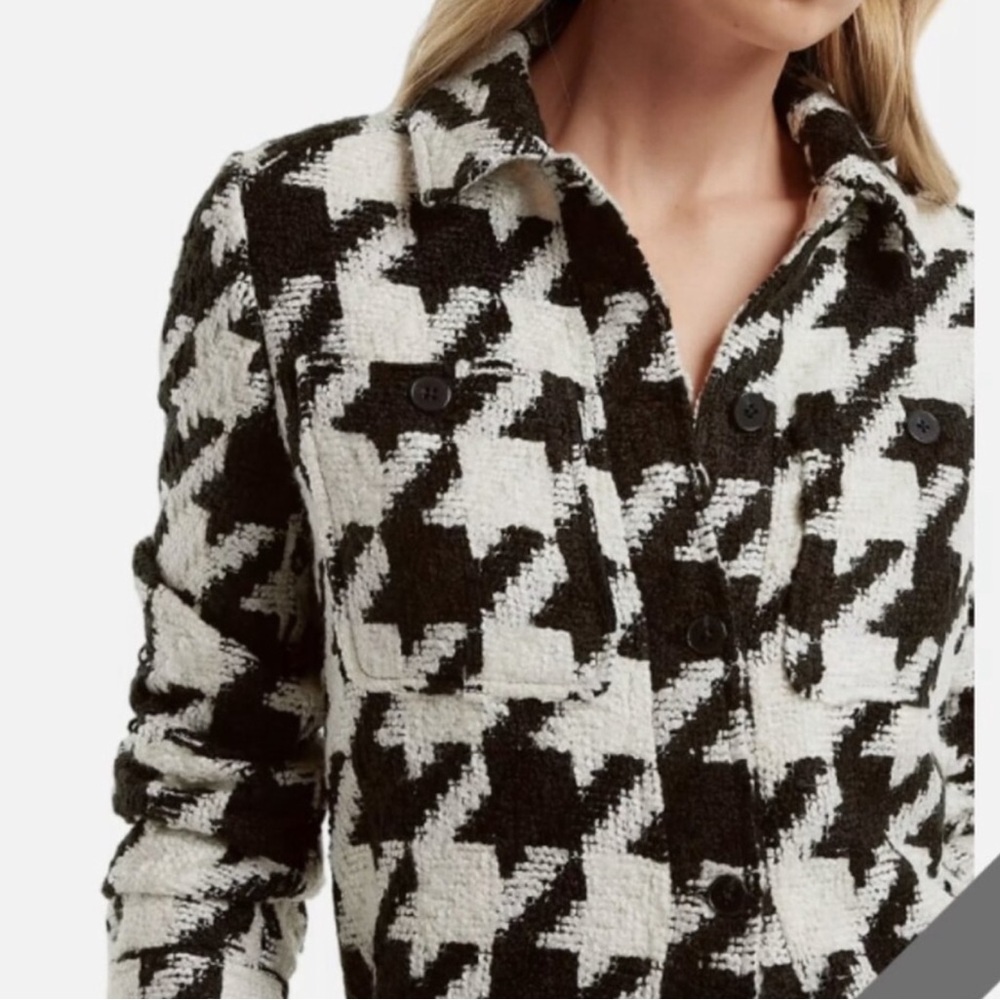 Express Houndstooth Button-Front Shirt Jacket - B… - image 2